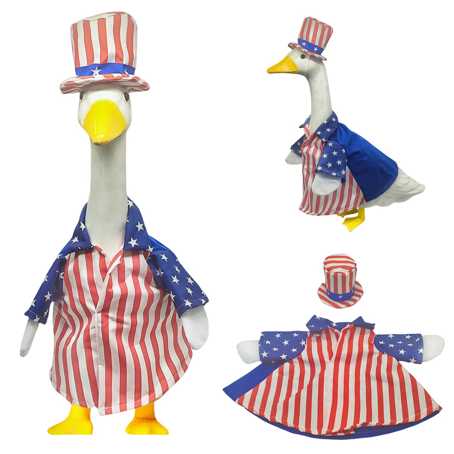 PorchGooseCostume  Independence Day Flag Porch Goose Yard Decoration Goose Figurine Costume