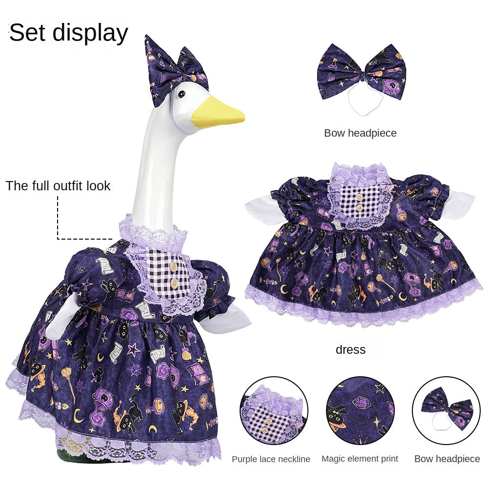 Halloween Porch Goose Costume 23 Inches Purple Black Cat Lace Skirt