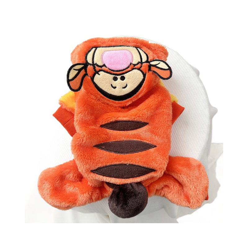 Cute Thick Fleece Four-Legged Clothing for Teddy Dogs, Autumn/Winter Small Tiger Costume Pet Clothes