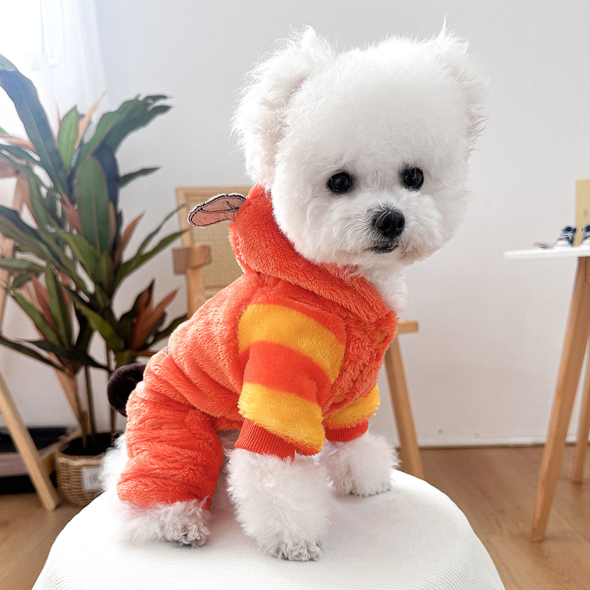 Cute Thick Fleece Four-Legged Clothing for Teddy Dogs, Autumn/Winter Small Tiger Costume Pet Clothes