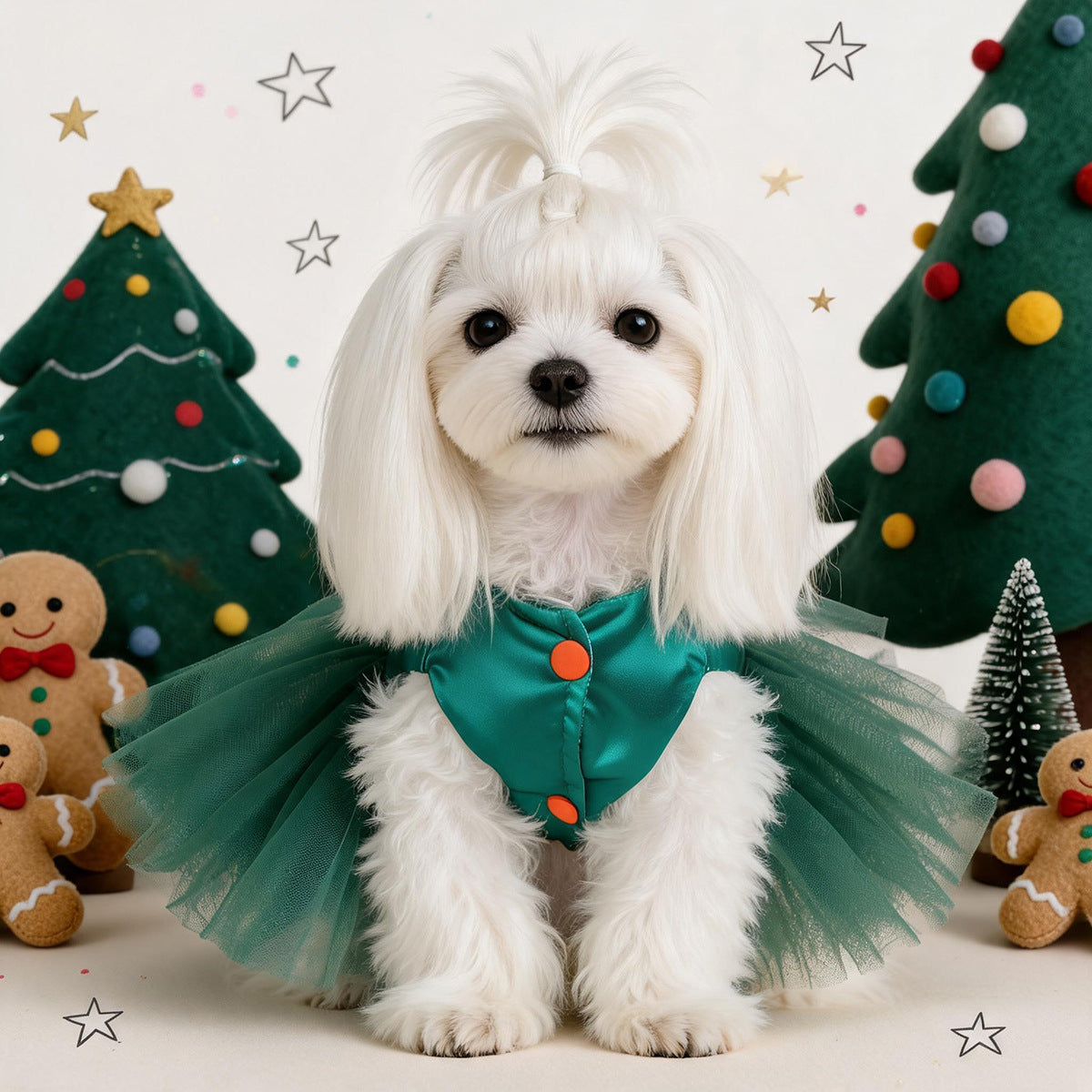 Green Satin Candy Cane Christmas Pet Tutu Dress for Maltese Star Tulle Holiday Formal DressCustomizable