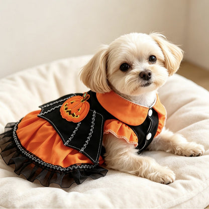 Halloween Pumpkin Dress for Dogs and Cats, Spring and Autumn Pet Costume, Small Dog Party Outfit
