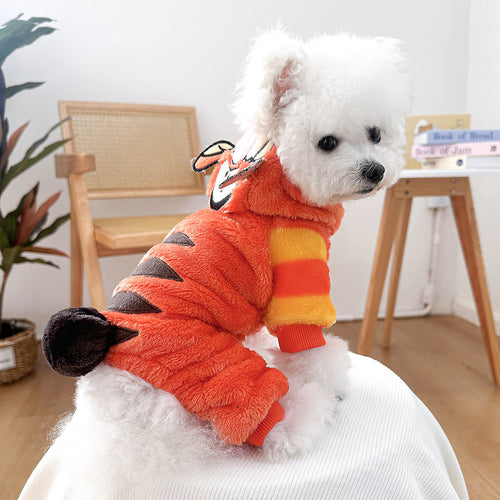 Cute Thick Fleece Four-Legged Clothing for Teddy Dogs, Autumn/Winter Small Tiger Costume Pet Clothes