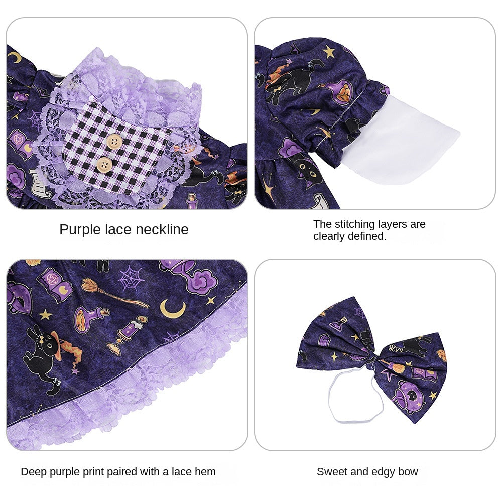 Halloween Porch Goose Costume 23 Inches Purple Black Cat Lace Skirt
