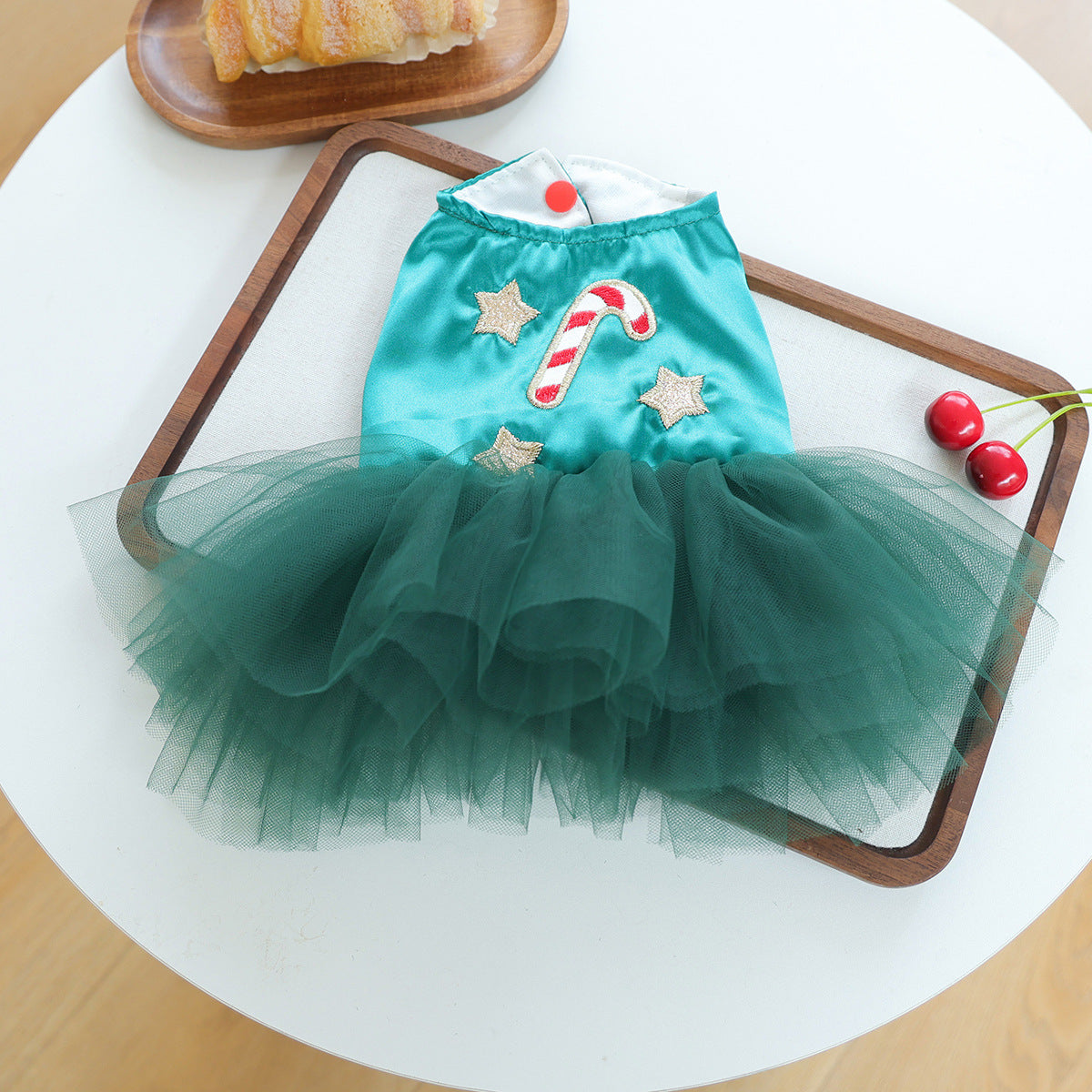 Green Satin Candy Cane Christmas Pet Tutu Dress for Maltese Star Tulle Holiday Formal DressCustomizable