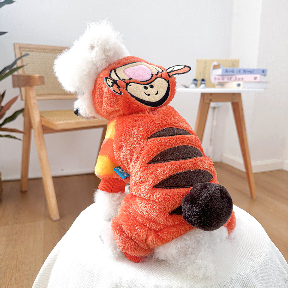 Cute Thick Fleece Four-Legged Clothing for Teddy Dogs, Autumn/Winter Small Tiger Costume Pet Clothes
