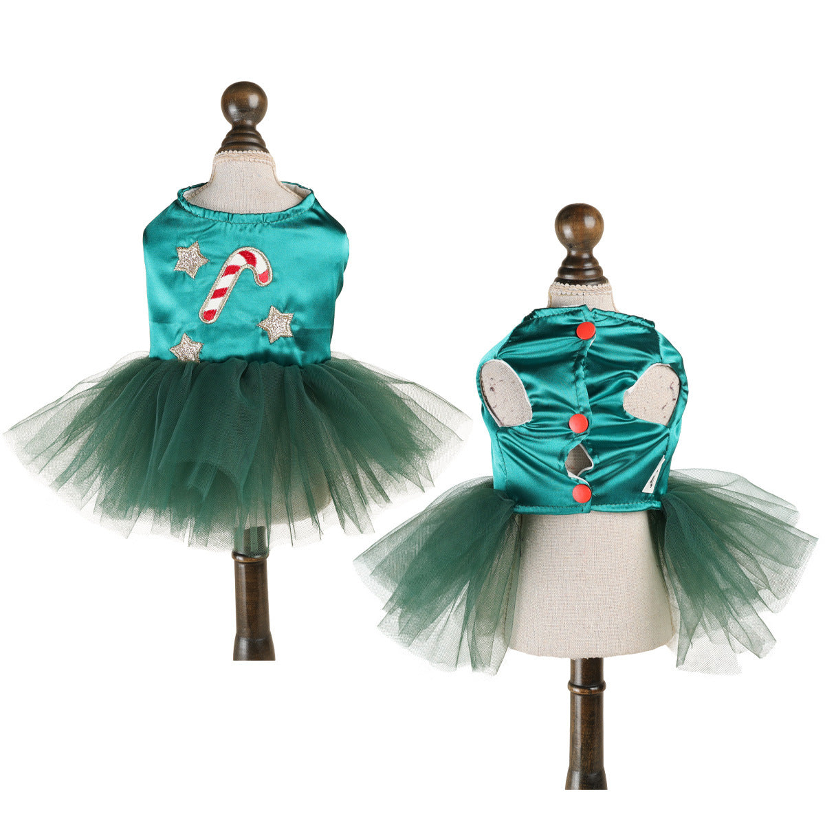 Green Satin Candy Cane Christmas Pet Tutu Dress for Maltese Star Tulle Holiday Formal DressCustomizable