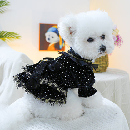 Pet Clothes Spring Autumn Small Dog Puppy Dark Black Festival Party Atmosphere Black Gold Dress Skirt