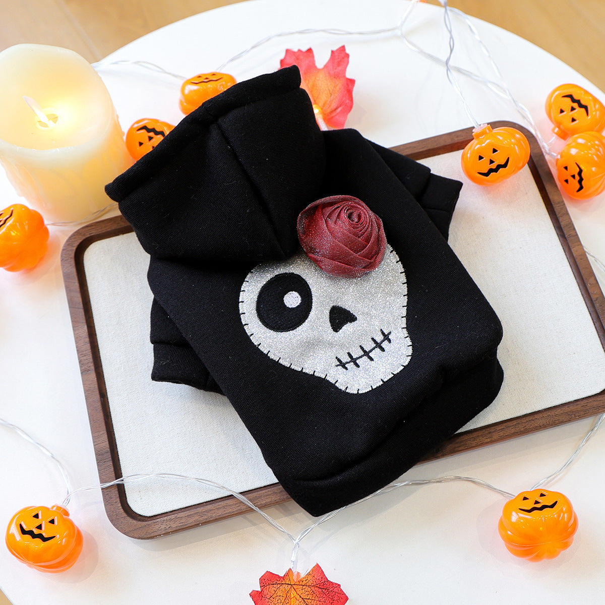 Pet Clothes for Small Dogs and Puppies, Dark Style Festival Outfit, Silver Skull Halloween Hoodie