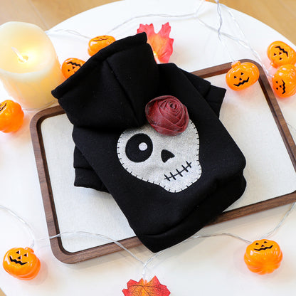 Pet Clothes for Small Dogs and Puppies, Dark Style Festival Outfit, Silver Skull Halloween Hoodie